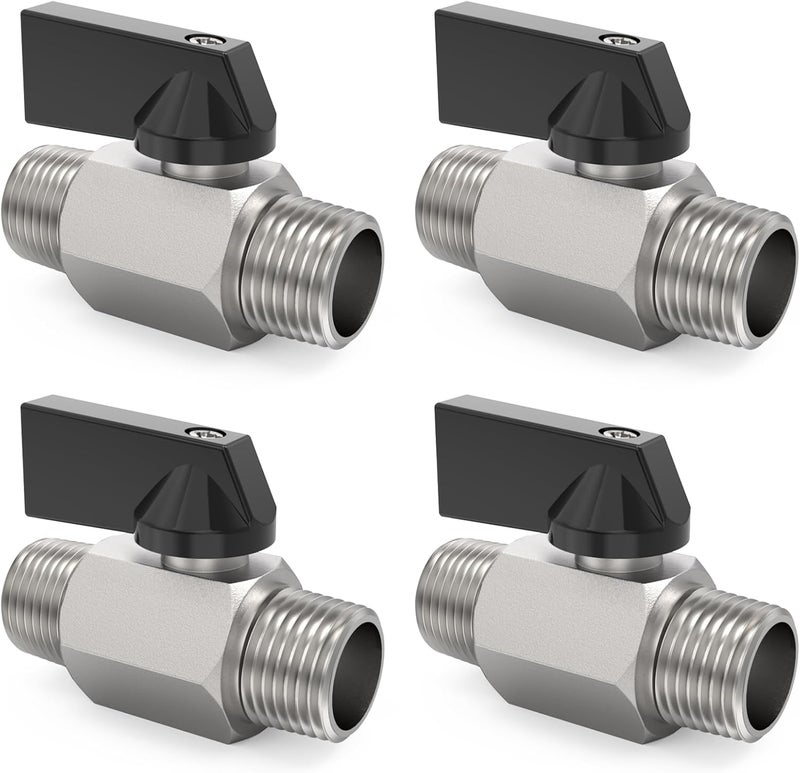 ChillWaves Brass Mini Ball Valve, Shut Off Switch Ball Valve 1/2" NPT Male x 1/2" NPT Male Thread Pipe Fitting(4-PACK) - Image 1